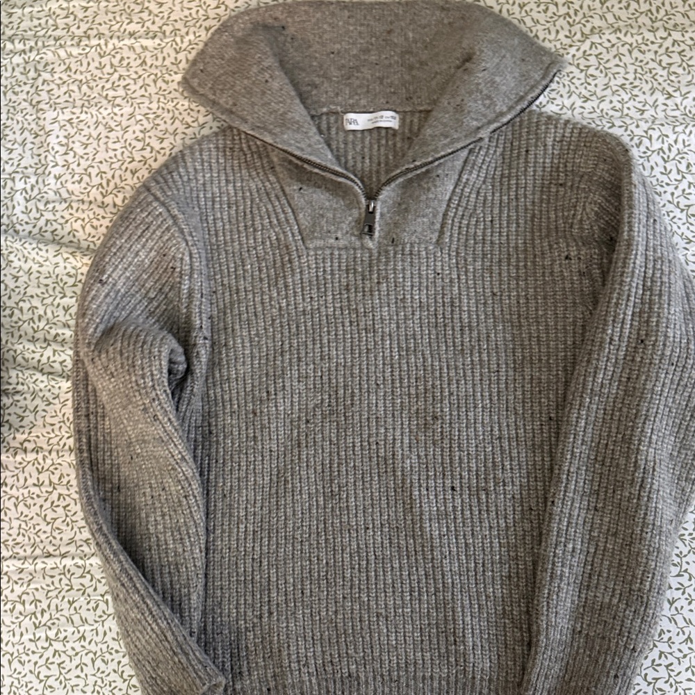 Boy’s  Zara  Ribbed Half-Zip Sweater - Gray